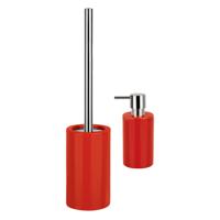 Spirella Badkamer accessoires set - WC-borstel/zeeppompje - porselein - rood - Badkameraccessoireset