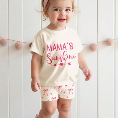 Baby Girls 2pcs Set Round Neck Short Sleeve T-Shirt And Leggings, Casual & Minimalist Multicolor2