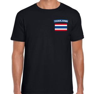 Thailand t-shirt met vlag zwart op borst voor heren