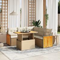 6-delige Loungeset met kussens poly rattan beige
