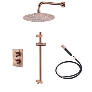 Saniclear Copper Pro inbouw regendouche 30cm met wandarm en glijstang geborsteld koper