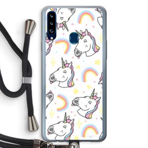 Rainbow Unicorn: Samsung Galaxy A20s Transparant Hoesje met koord
