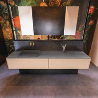 Badkamermeubelset Mondiaz Erin 200 cm met 2 Lades met RIDGE Wastafel Links Dark grey Zonder Kraangaten Greeploos Mat Rosee