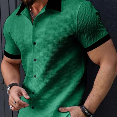 Bon&Bon Homme Men's Beige Contrast Trim Short Sleeve Casual Shirt Green / XXL