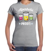 Apres ski t-shirt voor dames - Alpenholic - grijs - wintersport - prost/proost - skien/snowboarden