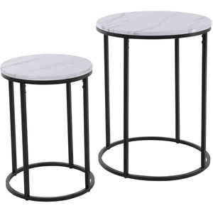 Bijzettafel set - 2-delig - wit marmer - 50 cm - Bijzettafels