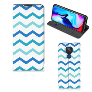 Motorola Moto G9 Play Hoesje met Magneet Zigzag Blauw