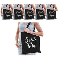 Vrijgezellenfeest dames tasjes/ goodiebag pakket: 1x Bride to Be zwart+ 5x Bride Squad zwart - thumbnail