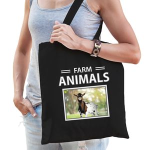 Katoenen tasje Geiten zwart - farm animals Geit cadeau tas