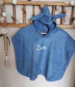 ''Jollein'' badstof badponcho - jeans blue (met naam)