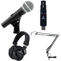 Shure SM58 SE met usb converter, koptelefoon en broadcast arm