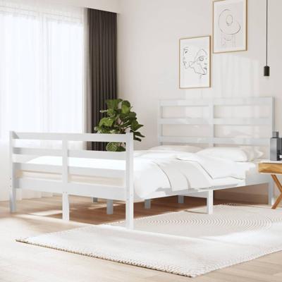 Bedframe massief grenenhout wit 120x190 cm