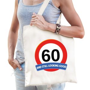 Verkeersbord / stopbord 60/zestig katoenen cadeau tas wit voor dames en heren