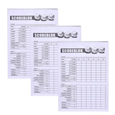 Scoreblok Yahtzee - 3x - blok 100 vellen - dobbelspel - punten opschrijven - 10 x 15 cm
