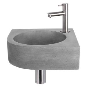 Differnz Cleo fonteinset - 31.5x31.5x10cm - Kwartrond - 1 kraangat - Recht matte chromen kraan - Beton Grijs 38.401.23
