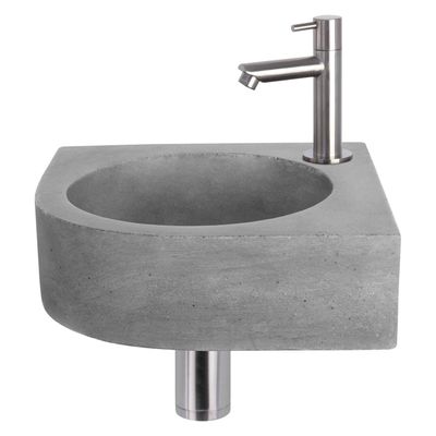 Differnz Cleo fonteinset - 31.5x31.5x10cm - Kwartrond - 1 kraangat - Recht matte chromen kraan - Beton Grijs 38.401.23
