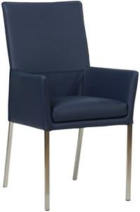 Blauwe leren moderne eetkamerstoel Royal - poot vierkant rvs - Hermes Leer Kobalt (blauw leer)