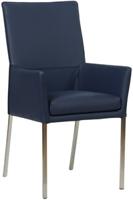 Blauwe leren moderne eetkamerstoel Royal - poot vierkant rvs - Hermes Leer Kobalt (blauw leer)