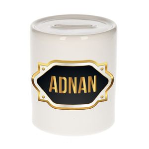 Naam cadeau spaarpot Adnan met gouden embleem