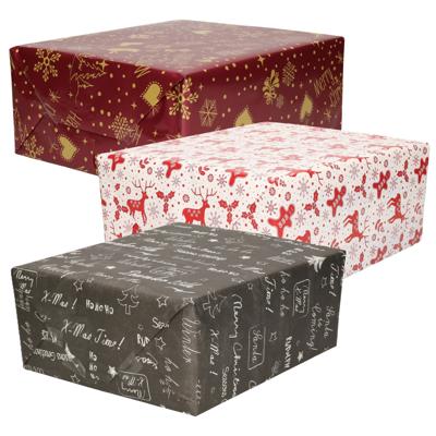 Luxe Kerst cadeaupapier pakket - 3 prints mix - 9x rollen - 250 x 70 cm - cadeaupapier