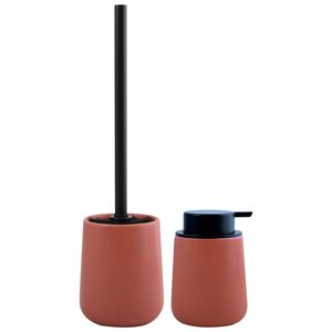 MSV Toiletborstel in houder/zeeppompje - badkamer set Malmo - keramiek - terracotta - Badkameraccessoireset