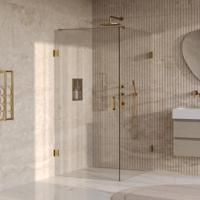 Brauer Void - Douchecabine met Draaideur - Helder Glas - 90x120x200 cm - incl. Glascoating - PVD Goud Geborsteld