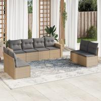 9-delige Loungeset met kussens poly rattan beige