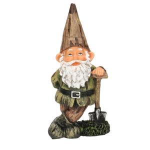 Tuinkabouter - bruine muts met schop - 24 cm - polystone - tuinbeeld