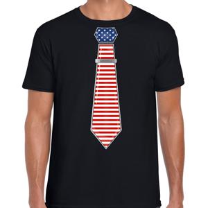 Verkleed T-shirt voor heren - stropdas Amerika - zwart - supporter - themafeest