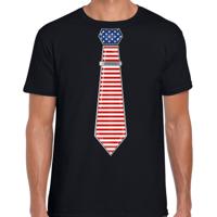 Verkleed T-shirt voor heren - stropdas Amerika - zwart - supporter - themafeest