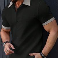 Bon&Bon Homme Men's Beige Contrast Trim Short Sleeve Casual Shirt Black / S