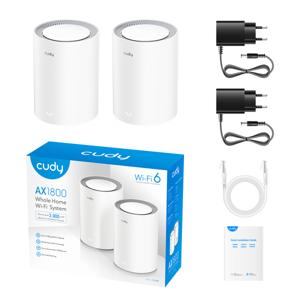 Cudy M3000 2-PACK mesh-wifi-systeem Dual-band (2.4 GHz / 5 GHz) Wi-Fi 6 (802.11ax) Grijs, Wit 1 Intern