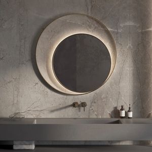 Designspiegel Martens Design Athene Rond met Frame en Indirecte LED Verlichting 120 cm Geborsteld Messing Martens Design