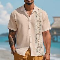 Tribal Etnisch Hawaii Casual Toevlucht Voor heren linnen overhemd Korte Mouw Buiten Straat Casual Zomer Lente Strijkijzer Afdrukken Khaki 20%linnen20%cellulose60%polyester Lightinthebox - thumbnail