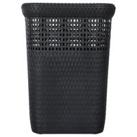 Wasmand met deksel Rotan - antraciet - gevlochten kunststof - 60 liter - 42 x 33 x 57 cm