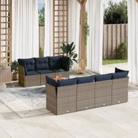 8-delige Loungeset met kussens poly rattan grijs