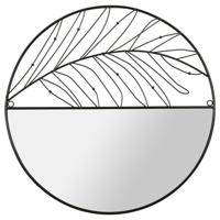 Wandpiegel Leaf - zwart - metaal - rond - modern - D49 cm Wandpiegel Leaf - zwart - metaal - rond - modern - D49 cm