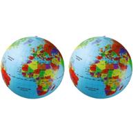 Opblaasbare wereldbol - 2x - 50 cm - PVC - opblaas globe - strandbal