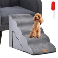 Set Schuimrubberen Opstapjes Hondenhellingen met 3 en 5 Niveaus Brede Antisliptreden met Lichte Helling voor Bank Bed Grijs