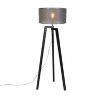 QAZQA Vloerlamp tripod zwart hout met grijze kap 50 cm - Puros - thumbnail