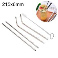 4 STKS herbruikbare RVS drinken stro + Cleaner borstel set Kit 215 * 6mm (zilver)