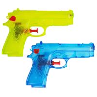 Waterpistool setje - 4x stuks - geel en blauw - basic model - pistooltjes - 14 cm
