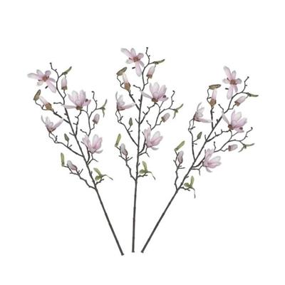 Shoppartners Kunstbloem - 3x - magnolio beverboom - lichtroze - 80 cm