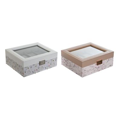 Horlogedoos DKD Home Decor Blauw Licht Roze Kristal 22,5 x 19,5 x 9,5 cm (2 Stuks)