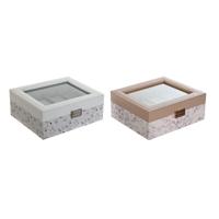Horlogedoos DKD Home Decor Blauw Licht Roze Kristal 22,5 x 19,5 x 9,5 cm (2 Stuks)