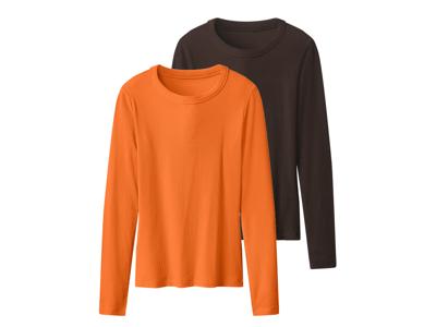 esmara 2 Geribde dames shirts (donkerbruin/oranje, L (44/46))