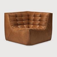 Ethnicraft Modulaire Bank 'N701' Leder, 90° Vierkante Hoekelement, kleur Old Saddle