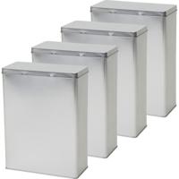 Opbergblik - 4x - zilver - 19x9x25 cm - voorraadblikken - voorraadbussen - - 3.8 liter - bewaarblik
