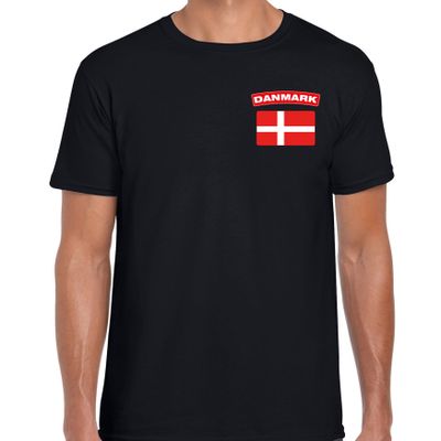Danmark t-shirt met vlag Denemarken zwart op borst voor heren