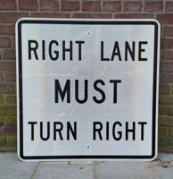Right Lane Must Turn Right Verkeersbord - Origineel - 76 x 76cm